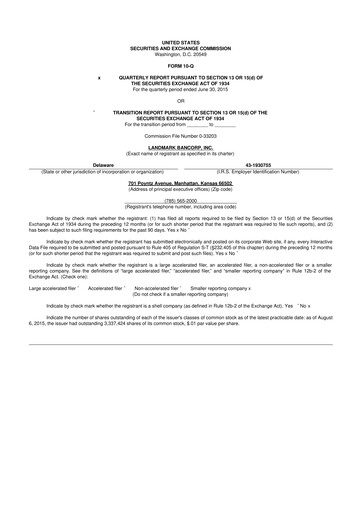 Thumbnail Landmark Bancorp 10-Q Quarterly Report FY2015 