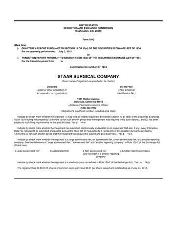 Thumbnail STAAR Surgical 10-Q Quarterly Report FY2015 