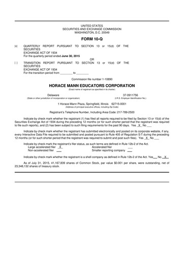 Thumbnail Horace Mann Educators 10-Q Quarterly Report FY2015 