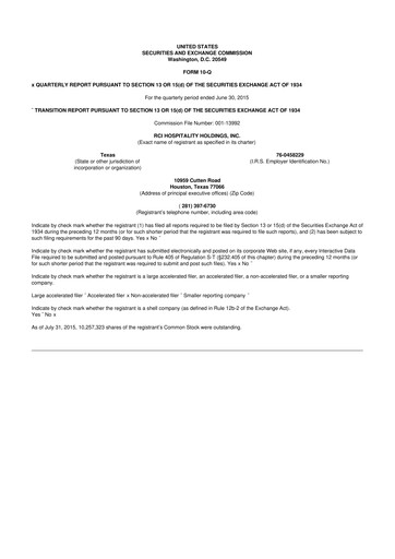 Thumbnail RCI Hospitality Holdings 10-Q Quarterly Report FY2015 