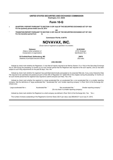 Thumbnail Novavax 10-Q Quarterly Report FY2015 