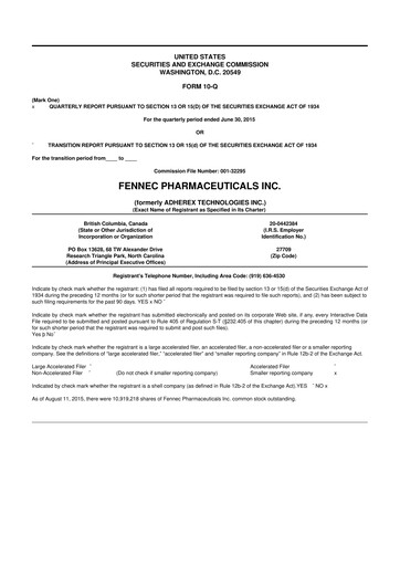 Miniature Fennec Pharmaceuticals 10-Q Rapport trimestriel 2015 