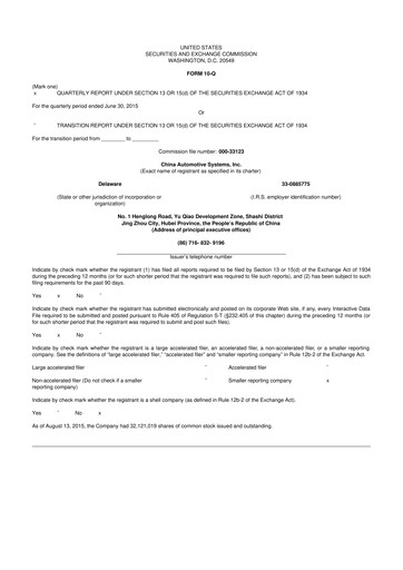 Thumbnail China Automotive Systems 10-Q Quarterly Report FY2015 