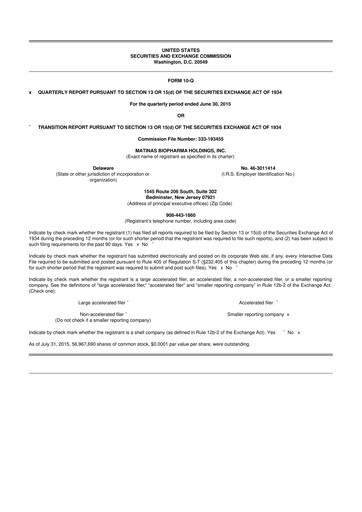 Thumbnail Matinas BioPharma 10-Q Quarterly Report FY2015 