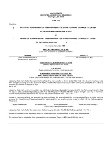 Vorschaubild Abeona Therapeutics
 10-Q Quartalsbericht  