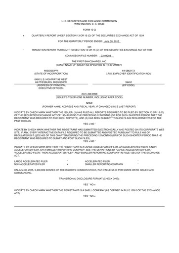 Miniature The First Bancshares 10-Q Rapport trimestriel 2015 