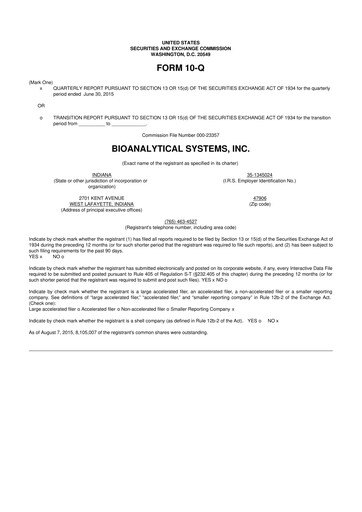 Miniature Inotiv 10-Q Rapport trimestriel 2015 