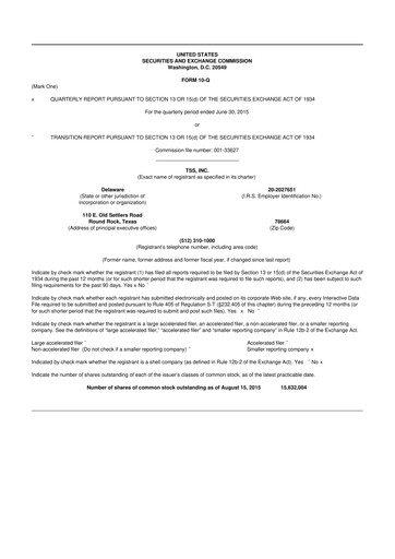 Thumbnail TSS, Inc. 10-Q Quarterly Report FY2015 