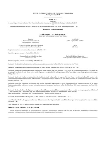 Thumbnail NAPCO Security Technologies 10-K Annual Report 2015