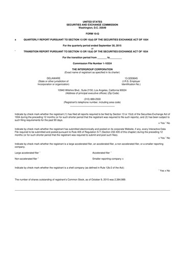 Thumbnail The InterGroup Corporation 10-Q Quarterly Report FY2016 