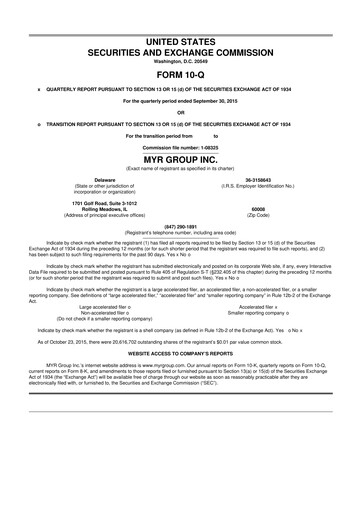 Thumbnail MYR Group 10-Q Quarterly Report FY2015 