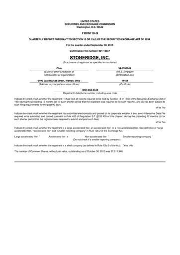 Thumbnail Stoneridge 10-Q Quarterly Report FY2015 