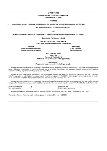 Vorschaubild Atlantic Union Bankshares 10-Q Quartalsbericht 2015 