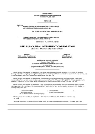 Thumbnail Stellus Capital Investment Corporation 10-Q Quarterly Report FY 