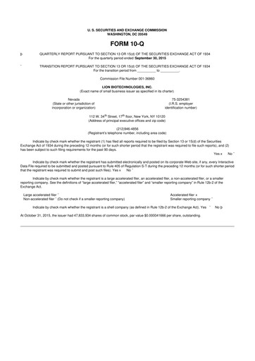 Miniature Iovance Biotherapeutics
 10-Q Rapport trimestriel 2015 
