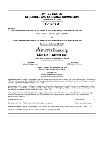 Miniature Ameris Bancorp
 10-Q Rapport trimestriel 2015 