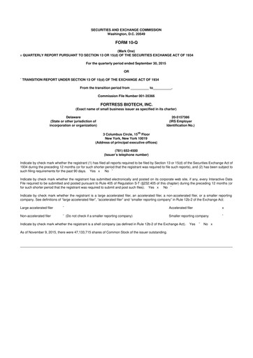 Thumbnail Fortress Biotech
 10-Q Quarterly Report FY2015 