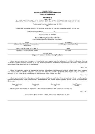 Thumbnail Seacoast Banking 10-Q Quarterly Report FY2015 