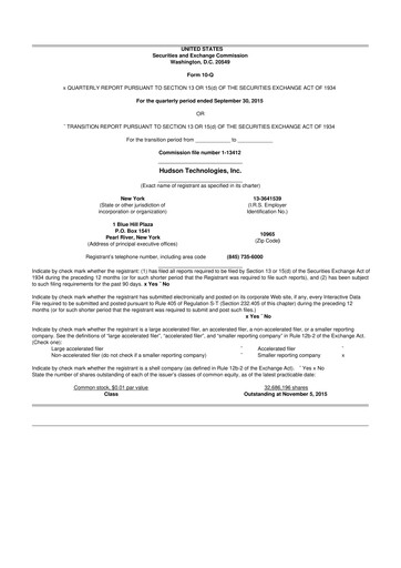 Thumbnail Hudson Technologies 10-Q Quarterly Report FY 