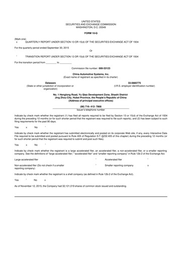 Thumbnail China Automotive Systems 10-Q Quarterly Report FY2015 