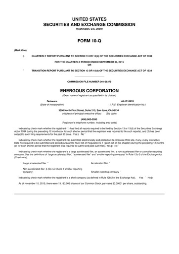 Miniature Energous 10-Q Rapport trimestriel 2015 