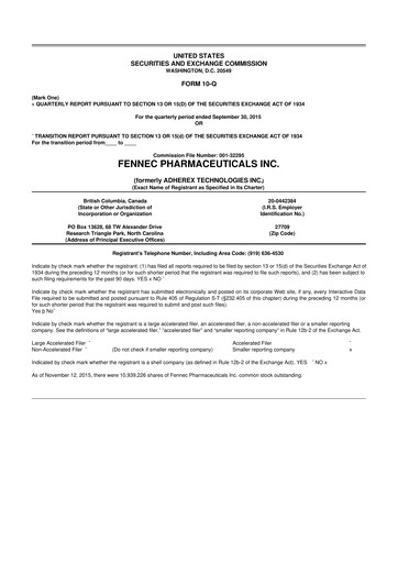 Miniature Fennec Pharmaceuticals 10-Q Rapport trimestriel 2015 