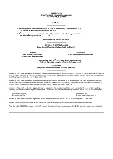 Thumbnail Capricor Therapeutics
 10-Q Quarterly Report FY 