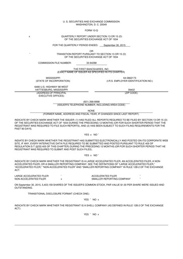 Miniature The First Bancshares 10-Q Rapport trimestriel 2015 