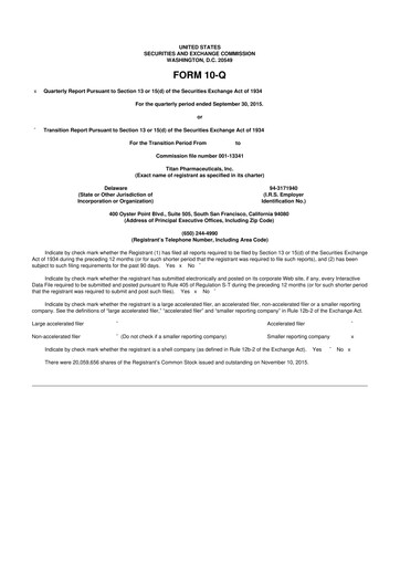 Thumbnail Titan Pharmaceuticals
 10-Q Quarterly Report FY2015 