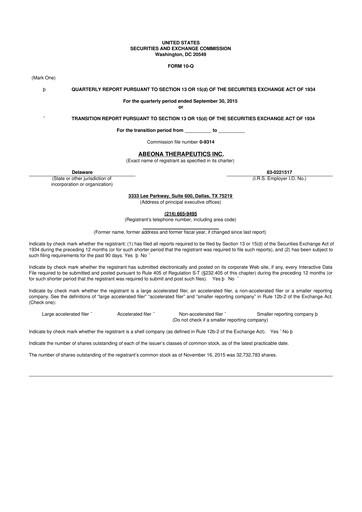 Vorschaubild Abeona Therapeutics
 10-Q Quartalsbericht 2015 