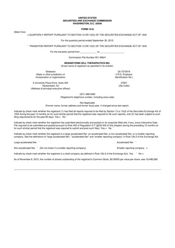 Vorschaubild BrainStorm Cell Therapeutics 10-Q Quartalsbericht 2015 
