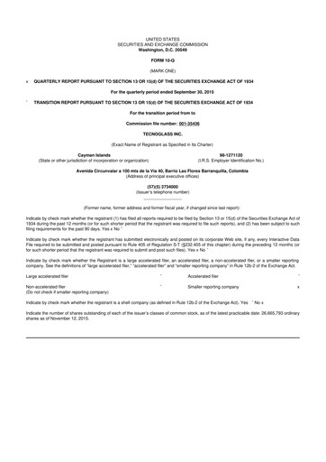 Thumbnail Tecnoglass 10-Q Quarterly Report FY2015 