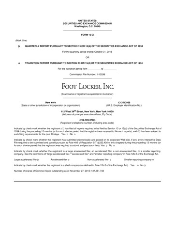 Thumbnail Foot Locker
 10-Q Quarterly Report FY2015 