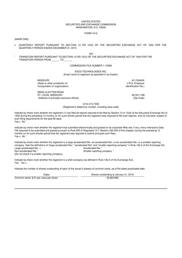 Thumbnail ESCO Technologies
 10-Q Quarterly Report FY2016 