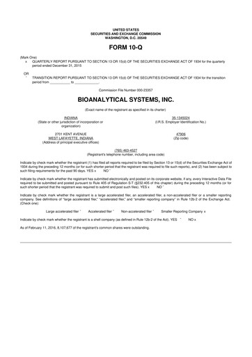 Miniature Inotiv 10-Q Rapport trimestriel 2016 