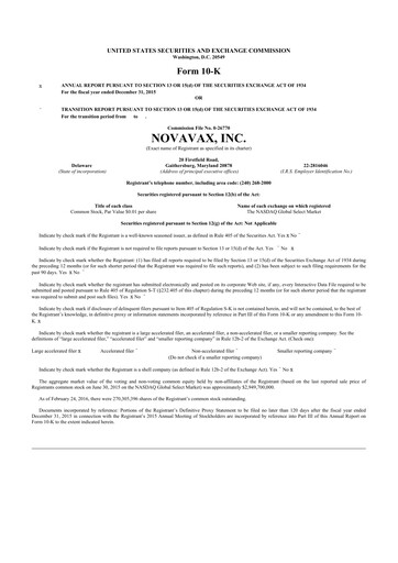 Thumbnail Novavax 10-K Annual Report 2015