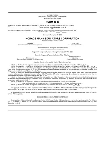 Thumbnail Horace Mann Educators 10-K Annual Report 2015