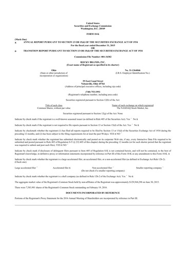 Thumbnail Rocky Brands 10-K Annual Report 2015