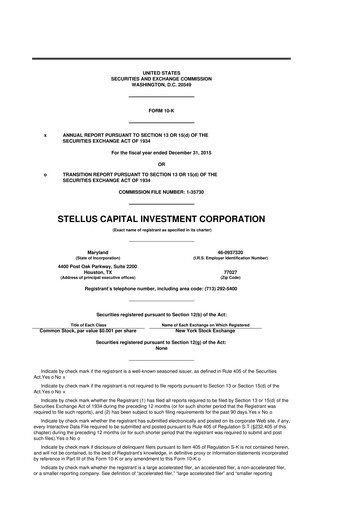 Thumbnail Stellus Capital Investment Corporation 10-K Annual Report 