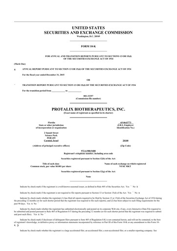 Thumbnail Protalix BioTherapeutics
 10-K Annual Report 2015