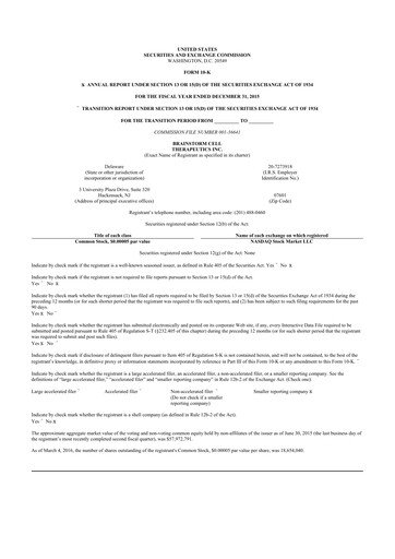Vorschaubild BrainStorm Cell Therapeutics 10-K Jahresbericht 2015