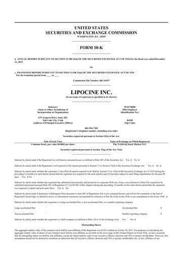 Miniature Lipocine 10-K Rapport annuel 2015