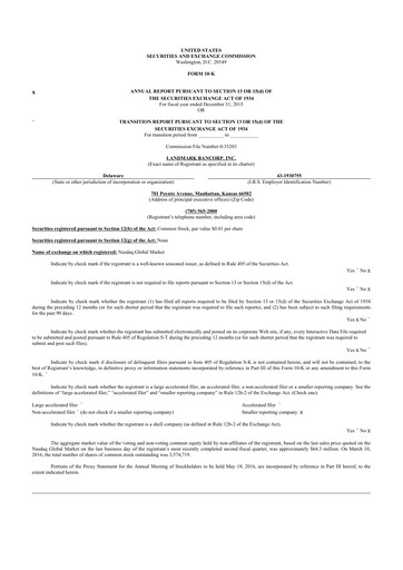 Thumbnail Landmark Bancorp 10-K Annual Report 2015