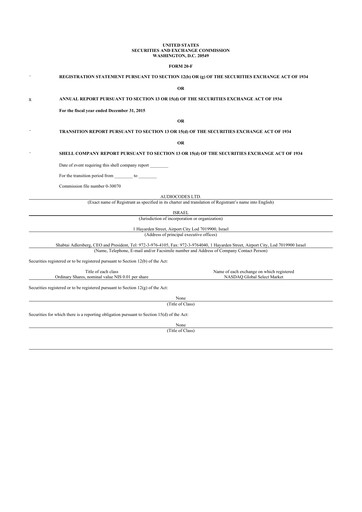 Thumbnail AudioCodes 20-F Annual Report 2015