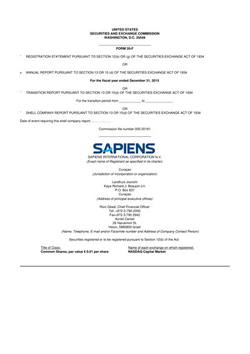 Vorschaubild Sapiens International Corporation 20-F Jahresbericht 2015