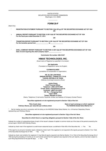 Miniature Himax Technologies 20-F Rapport annuel 2015