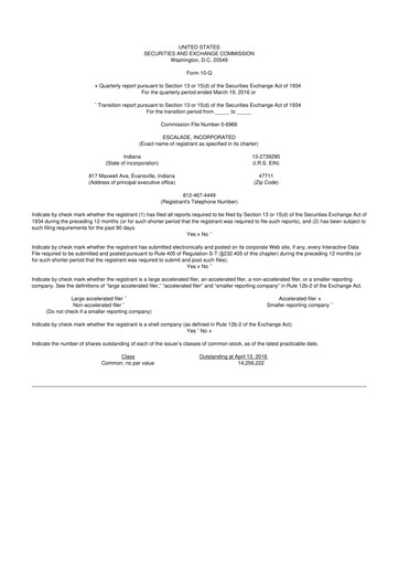 Thumbnail Escalade Sports 10-Q Quarterly Report FY 