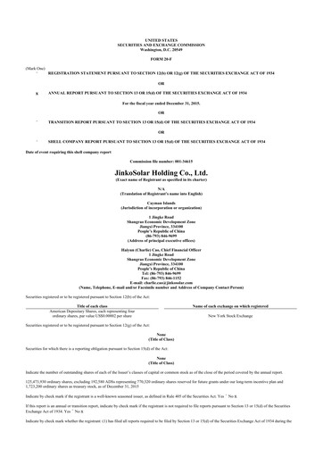 Thumbnail Jinko Solar 20-F Annual Report 2015