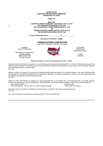 Vorschaubild Wabash National
 10-Q Quartalsbericht 2016 