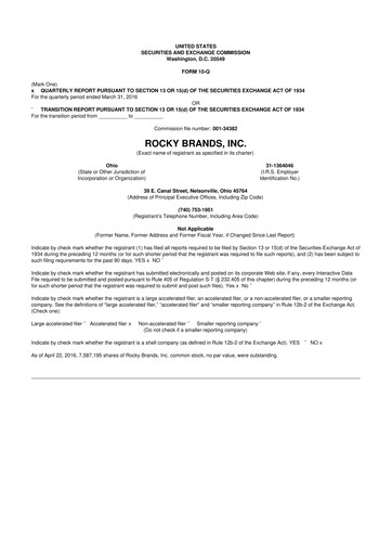 Thumbnail Rocky Brands 10-Q Quarterly Report FY2016 